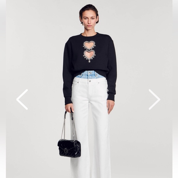 Sandro SWEATSHIRT WITH RHINESTONE HEARTS Size
small NWT - Picture 2 of 8